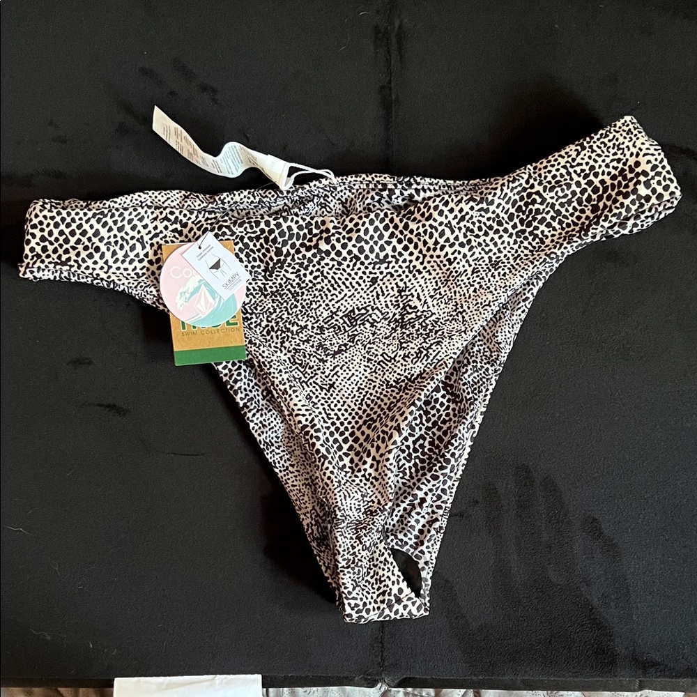 Volcom Black and White Animal Print Bikini Bottom